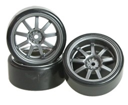 3RACING  WH-25/GY 1/10 9 Spoke Wheel & Tyre Set For Drift 7mm Offset - WH-25/GY