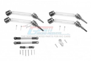 GPM RACING TXMS1625123 STAINLESS STEEL TIE ROD+25T SERVO HORN & STEEL F+R ADJUSTABLE CVD DRIVE SHAFT 1/10 TRAXXAS MAXX - SILVER - TXMS1625123-S