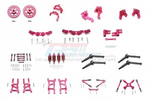 GPM GT1000 ALUMINUM F LOWER ARMS, R LOWER ARMS, F+R KNUCKLE ARMS, FRONT C HUBS,F&R SHOCK TOWERS+ F (53MM)+ R (50MM) OIL FILLED DAMPERS,F&R TIE RODS WITH STABILIZER FOR C HUB +WHOLE CAR TIE RODS+STE TRAXXAS 1/10 4WD FORD GT4-TEC 2.0 - RED - GT1000-R