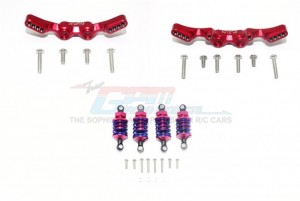 GPM GT28305053 ALUMINUM FRONT&REAR SHOCK TOWERS+ FRONT (53MM)+REAR (50MM) OIL FILLED DAMPERS -28PC SET TRAXXAS 1/10 4WD FORD GT4-TEC 2.0 - RED - GT28305053-R