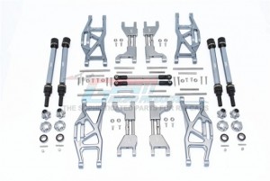 GPM TXMS100 ALUMINUM F&R UPPER+LOWER ARMS F&R ADJUSTABLE CVD DRIVE SHAFT HEX ADAPTER WHEEL LOCK+STAINLESS STEEL ADJUSTABLE FRONT STEERING TIE ROD 1/10 TRAXXAS MAXX - GUN SILVER - TXMS100-GS