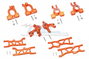 GPM RACING MAKS100 ALLOY FRONT C-HUBS  FRONT AND REAR KNUCKLE ARMS AND FRONT &REAR LOWER ARMS 1/10 4WD ARRMA KRATON 4X4 4S BLX ARA102690 - ORANGE - MAKS100-OR
