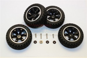 PLASTIC 6 POLES WHEELS AND TIRES AXIAL 1/18 YETI JR - Black - MYT88906/4-BK