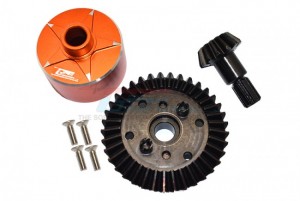 GPM MAG1200S CARBON STEEL RING GEAR 37T & PINION GEAR 13T WITH ALUMINUM DIFF CASE 1/10 GRANITE 4X4 AR102680 / 1/10 KRATON 4X4 ARA102690 / 1/10 VORTEKS  ARA4305V3T2 / 1/10 SENTON ARA4303V3 / 1/8 VENDETTA ARA4319V3 / 1/8 INFRACTION 4X4 ARA4215V3 - ORANGE - MAG1200S-OR