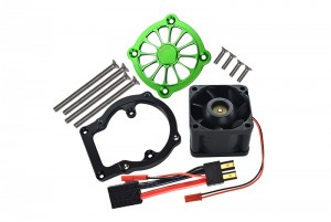 GPM SLE018FAN ALUMINUM 6061-T6 MOTOR HEATSINK WITH COOLING FAN TRAXXAS 1/8 4WD SLEDGE MONSTER TRUCK 95076-4 - GREEN - SLE018FAN-G
