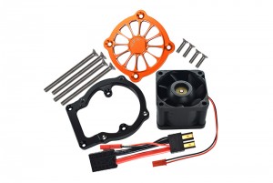 GPM SLE018FAN ALUMINUM 6061-T6 MOTOR HEATSINK WITH COOLING FAN TRAXXAS 1/8 4WD SLEDGE MONSTER TRUCK 95076-4 - ORANGE - SLE018FAN-OR