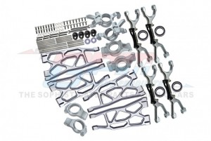 GPM TXM100A ALUMINUM FRONT & REAR UPPER LOWER ARMS FRONT C HUBS FRONT & REAR OVERSIZED KNUCKLE ARMS SET TRAXXAS RC 1/5 4WD X-MAXX 6S 8S MONSTER TRUCK - SILVER - TXM100A-S