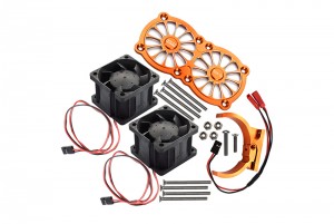 GPM MAKX018FANB ALUMINUM 7075-T6 MOTOR HEATSINK WITH DUAL COOLING FAN AND ADJUSTABLE MOUNT TRAXXAS 1/8 4WD SLEDGE MONSTER TRUCK 95076-4 - ORANGE - MAKX018FANB-OR