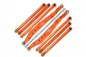 GPM RBX01449FR ALUMINUM FRONT & REAR UPPER & LOWER CHASSIS LINKS AXIAL RACING 1/10 4WD RBX10 RYFT BRUSHLESS ROCK BOUNCER AXI03005 - ORANGE - RBX01449FR-OR