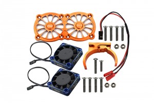 GPM MAKX018FANC ALUMINUM 7075-T6 MOTOR HEATSINK WITH DUAL METAL FRAME WATERPROOF COOLING FAN MOUNT ARRMA 1/5 4WD KRATON / OUTCAST 8S BLX - ORANGE - MAKX018FANC-OR