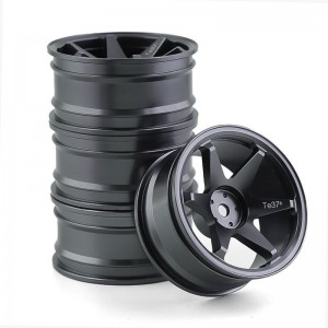 ABS 6 SPOKE Wheel Rim 12mm HEX 1/10 TAMIYA TT02D SAKURA DRIFT RC D4 D5 CAR - BLACK - WH04-BK