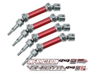 FRONT & REAR STEEL DRIVE SHAFT CVD ARRMA 1/8 VENDETTA 4X4 3S BLX / INFRACTION 4WD MEGA - RED - MAVE-098FRS/RE