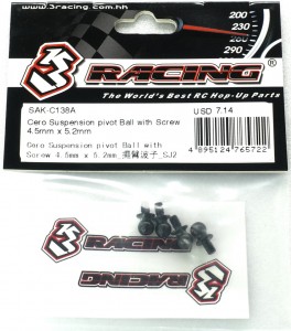 3RACING SAK-C138A Suspension Pivot Ball with Screw 4.5mm x 5.2mm - Steel 1/10 RC CERO ULTRA / FWD  Car - SAK-C138A