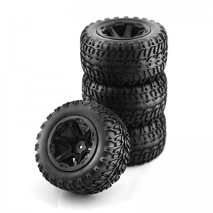 105mm Rubber Tire & Rim Set Type B For 1/16 RC TRAXXAS MINI E-REVO SUMMIT SLASH - BLACK - WH-11602/BK
