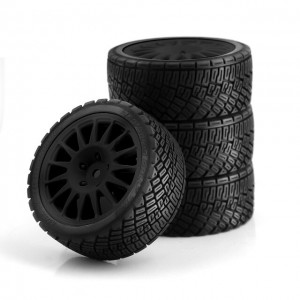 Tire And Wheel Rim Set Rally Style For 1/10 RC TAMIYA TT01 TT02 TA06 XV01 Onroad Truck - Black - WH-06/BK