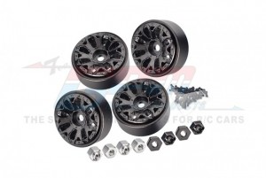 ALUMINUM 1 INCH BEADLOCK WHEEL RIMS SET TRAXXAS 1/18 4WD TRX-4M / 1/24 AXIAL SCX24 CRAWLER - BLACK - TRX4MZSP1113-BK