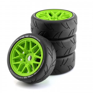 BBS Spoke Rally Rubber Tyre and Rim Set -17mm Hex For 1/8 ARRMA Infraction 3S BLX - GREEN - TY007/GR