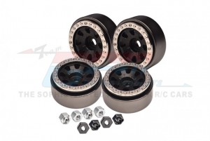 ALUMINUM 1-INCH 8 POLES BEADLOCK WHEEL RIMS SET TRAXXAS 1/18 4WD TRX4M / AXIAL 1/24 SCX24 Crawler - BLACK - TRX4MZSP1216-BK
