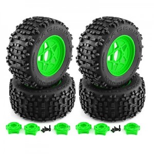 5 Star Rubber Type and Plastic Rim Set 12 / 14 / 17mm Hex For TRAXXAS SLEDGE E-REVO ARRMA TYPHON KRATON - GREEN - WH13A/GR