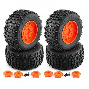 5 Star Rubber Type and Plastic Rim Set 12 / 14 / 17mm Hex For TRAXXAS SLEDGE E-REVO ARRMA TYPHON KRATON - ORANGE - WH13B/OR