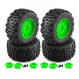 5 Star Rubber Type and Plastic Rim Set 12 / 14 / 17mm Hex For TRAXXAS SLEDGE E-REVO ARRMA TYPHON KRATON - GREEN - WH13B/GR