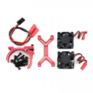 Aluminum HeatSink Dual Fan 36-38mm 540 550 3650 3660 3670 1/8 1/10 RC TRAXXAS TRX-4 SLASH AXIAL SCX10 CAPRA - RED - MHS3638/RE