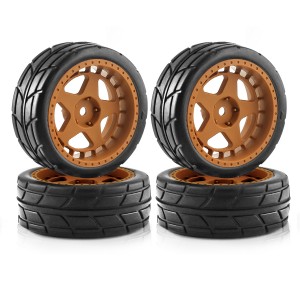 Rubber Tire & Wheel Set 65 X 25mm For 1/10 RC Tamiya TT01 TT01E TT02 XV01 XV02 TA06 Car - BROWN - TY6525B/BR