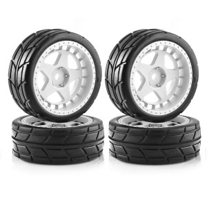 Rubber Tire & Wheel Set 65 X 25mm For 1/10 RC Tamiya TT01 TT01E TT02 XV01 XV02 TA06 Car - WHITE - TY6525B/WI