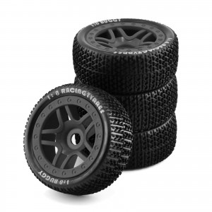 Rubber Tire And Rim Set 17mm Hex 110x45mm For KYOSHO MP10 TEAM LOSI HPI RACING Buggy - BLACK - WH1711045/BK