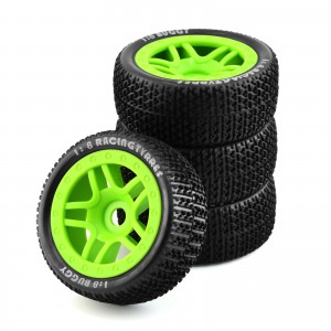Rubber Tire And Rim Set 17mm Hex 110x45mm For KYOSHO MP10 TEAM LOSI HPI RACING Buggy - GREEN - WH1711045/GR