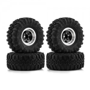 Rubber Tire And Aluminum Rim Set 1 Inch 57 x 25mm For 1/18 TRAXXAS TRX-4M / 1/24 AXIAL RACING SCX24 Crawler - TR5725A/BK