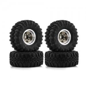 Rubber Tire And Aluminum Rim Set 1 Inch 57 x 25mm For 1/18 TRAXXAS TRX-4M / 1/24 AXIAL RACING SCX24 Crawler - TITANIUM - TR5725A/TI