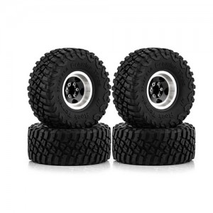 Rubber Tire And Aluminum Rim Set 1 Inch 57 x 25mm For 1/18 TRAXXAS TRX-4M / 1/24 AXIAL RACING SCX24 Crawler - BLACK - TR5725B/BK