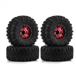 Rubber Tire And Aluminum Rim Set Type D 1 Inch 57 x 25mm For 1/18 TRAXXAS TRX-4M / 1/24 AXIAL RACING SCX24 Crawler - RED - TR5725D/RE