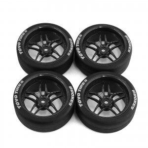 Rubber Tire and Wheel Set 65 x 26mm 12mm Hex For 1/10 RC Drift Touring Car - BLACK - WH5226A/BK