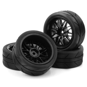 Rubber Tire & Rim Set BBS 52 x 26mm For 1/10 TAMIYA TT01 TT02 HPI RACING RS4 SPORT 3 Car - BLACK - WH5226C/BK