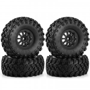 2.2 Inch Rubbr Tire And Rim Set 136mm x 55mm 12mm Hex For 1/10 RC CRAWLER TRAXXAS TRX-4 AXIAL SCX10-III - BLACK - WH13655/BK