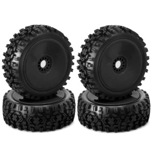 Offroad Rubber Tire & Rim Set Dish Type 17mm Hex For 1/8 1/10 KYOSHO MP10 ARRMA TYPHON BUGGY Truck - BLACK - TY1188543/BK