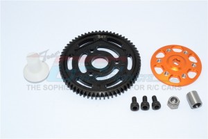 ALUMINIUM SPUR GEAR ADAPTER + STEEL  SPUR GEAR 32 PITCH 64T AXIAL YETI ROCK RACER - YT1664T-OR