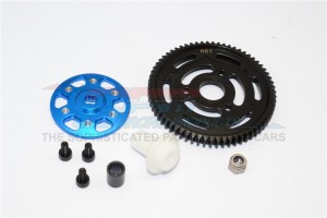 ALUMINIUM SPUR GEAR ADAPTER STEEL  SPUR GEAR 32 PITCH 66T AXIAL YETI ROCK RACER - Blue - YT1666T-B