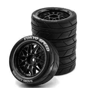 Rally Rubber Tire & Rim Set 65 x 28mm 12mm Hex For 1/10 RC TAMIYA TT01 TT01E TT02 XV01 XV02 Rally Truck - BLACK - WH6528/BK