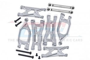 GPM MGO4567 ALUMINUM 7075 FRONT UPPER & LOWER SUSPENSION ARMS REAR SUSPENSION ARMS & LINK ROD ARA330752 FOR ARRMA 1/10 GORGON 4X2 MEGA 550 ARA3230 - SILVER - MGO4567-S