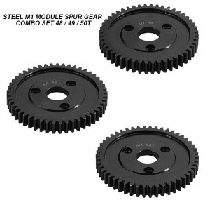STEEL MOD 1 M1 SPUR GEAR 3PCS COMBO SET For RC TRAXXAS ARRMA HPI RACING LOSI MUGEN SEPRENT OFNA RC CAR MONSTER TRUCK - 48 / 49 / 50T - RS-M1484950T