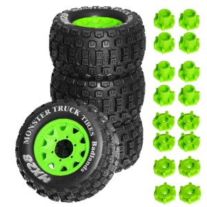 Monster Truck Rubber Tire & Rim Set MX28A 128 x 68mm With 12 / 14mm Hex For 1/10 TRAXXAS MAXX ARRMA GRANITE KRATON Truck - MX28A/GR