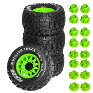 Monster Truck Rubber Tire & Rim Set MX28B 128 x 68mm With 12 / 14mm Hex For 1/10 TRAXXAS MAXX ARRMA GRANITE KRATON Truck - MX28B/GR