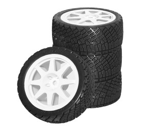 Rubber Tire & Rim Set 68 x 26mm 12mm Hex 8 Spoke Pattern For 1/10 TAMIYA TT-01 TT-02 XV-01 XV-02 TA06 Rally Truck - TY682612C