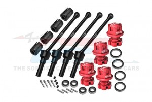 GPM TS088FRS 4140 CARBON STEEL FRONT & REAR CVD SHAFT - 88mm WITH 7075 ALLOY WHEEL LOCK & HEX CLAW 8950X 8654 FOR TRAXXAS 1/8 MAXX SLASH 8S /  1/10  MAXX MONSTER - RED - TS088FRS-R