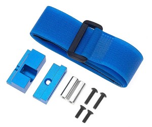 ALUMINUM BATTERY HOLD MOUNT WITH MAGIC STRAP FOR 1/10 TAMIYA TT-02 TT-02D RC TOURING CAR - BLUE - TT02-21/BU