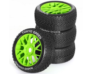 RUBBER TIRE & RIM SET 110 X 45mm 17mm Hex For 1/8 1/10 RC ARRMA TYPHON KYOSHO MP9 MP10 TEKNO EB48 - GREEN - WH-1104517/G