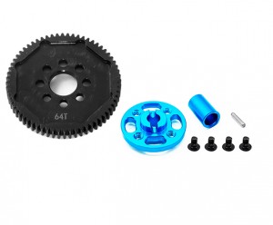 ALUMINUM SPUR GEAR ADAPTER STEEL GEAR - 63T / 64T / 66T / 71T FOR 1/10 TAMIYA TT02 TT02D TOURING CAR - RS-TT02/64T
